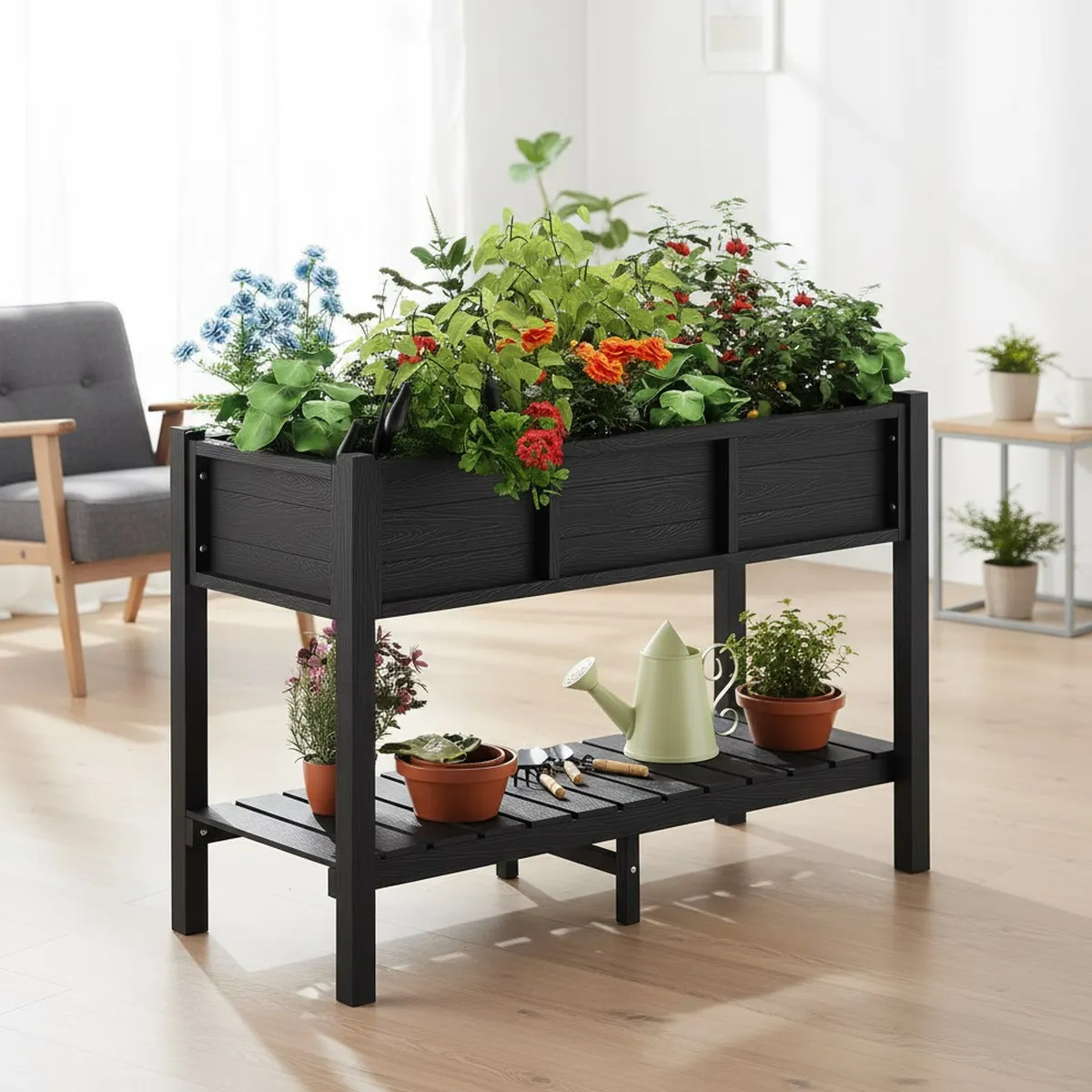 Garden Storage Box - Fioriera Rialzata Grande Nera Resistente alle