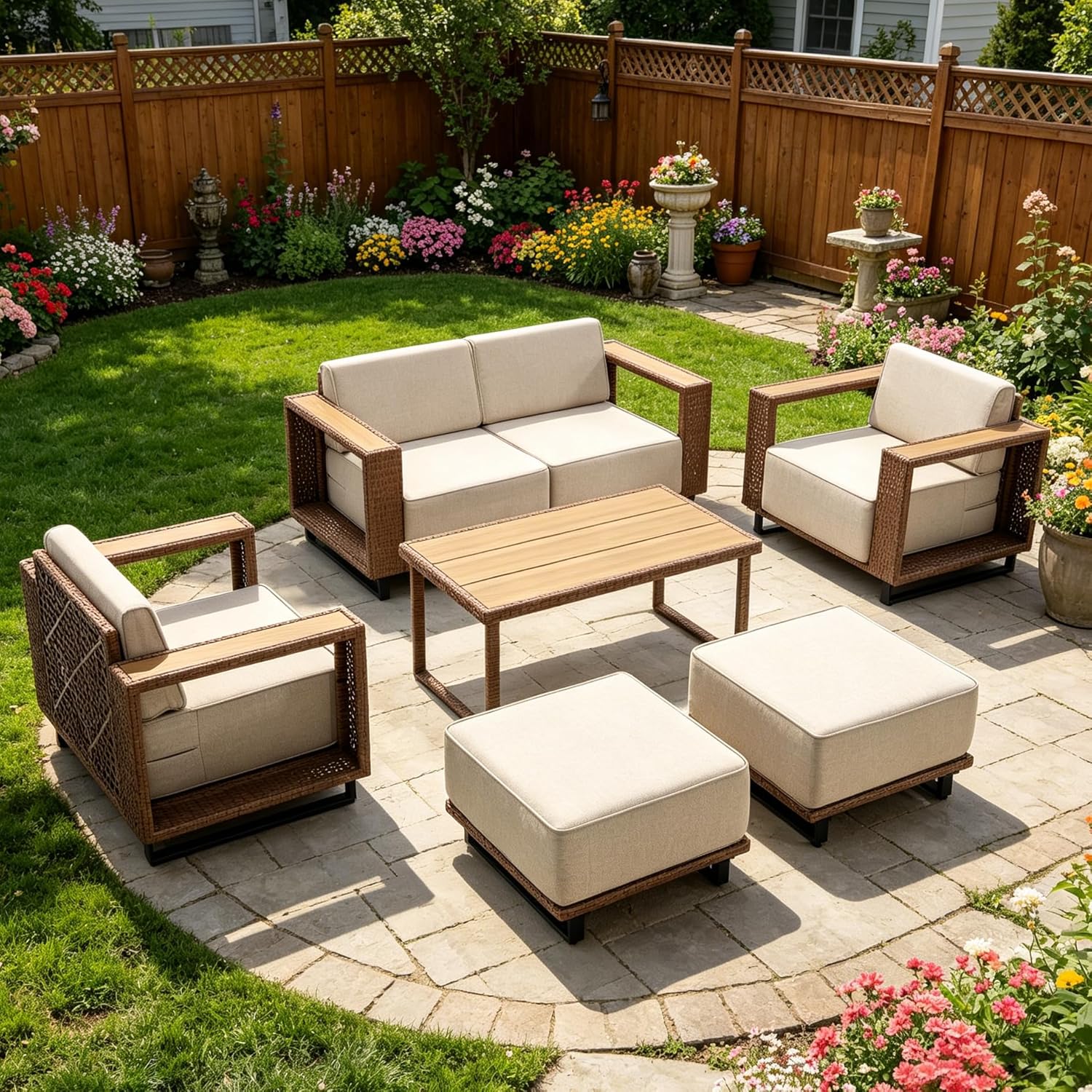 Outdoor Furniture Lounge Set - Set di 7 Pezzi di Mobili