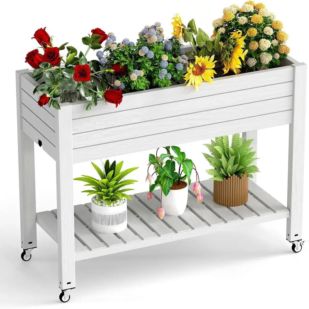 Garden Storage Box - Fioriera rialzata con gambe e ruote,