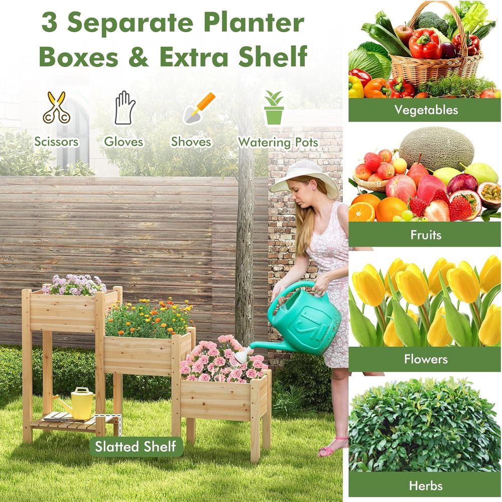 Fioriera Rialzata in Legno a 3 - Garden Storage Box recensione e prezzo